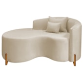 Divã Recamier Curvo Sala de Estar Recepção Inglaterra 150cm Pés Madeira Lado Esquerdo Linho Bege