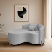 Divã Recamier Curvo Sala de Estar Recepção Inglaterra 150cm Pés Madeira Lado Esquerdo Linho Cinza Claro