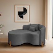 Divã Recamier Curvo Sala de Estar Recepção Inglaterra 150cm Pés Madeira Lado Esquerdo Linho Cinza Escuro