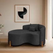 Divã Recamier Curvo Sala de Estar Recepção Inglaterra 150cm Pés Madeira Lado Esquerdo Linho Preto