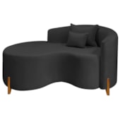 Divã Recamier Curvo Sala de Estar Recepção Inglaterra 150cm Pés Madeira Lado Esquerdo Linho Preto