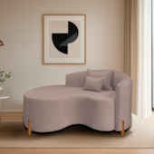 Divã Recamier Curvo Sala de Estar Recepção Inglaterra 150cm Pés Madeira Lado Esquerdo Linho Rosê
