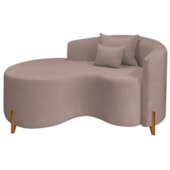 Divã Recamier Curvo Sala de Estar Recepção Inglaterra 150cm Pés Madeira Lado Esquerdo Linho Rosê