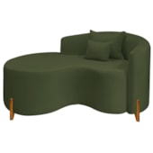 Divã Recamier Curvo Sala de Estar Recepção Inglaterra 150cm Pés Madeira Lado Esquerdo Linho Verde