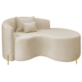 Divã Recamier Curvo Sala de Estar Recepção Inglaterra 150cm Pés Metal Dourado Lado Direito Bouclé Bege