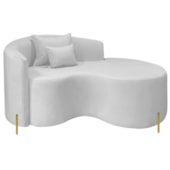 Divã Recamier Curvo Sala de Estar Recepção Inglaterra 150cm Pés Metal Dourado Lado Direito Bouclé Branco