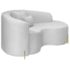 Divã Recamier Curvo Sala de Estar Recepção Inglaterra 150cm Pés Metal Dourado Lado Direito Bouclé Branco