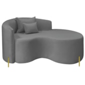Divã Recamier Curvo Sala de Estar Recepção Inglaterra 150cm Pés Metal Dourado Lado Direito Bouclé Cinza