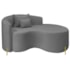 Divã Recamier Curvo Sala de Estar Recepção Inglaterra 150cm Pés Metal Dourado Lado Direito Bouclé Cinza