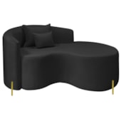 Divã Recamier Curvo Sala de Estar Recepção Inglaterra 150cm Pés Metal Dourado Lado Direito Bouclé Preto