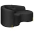 Divã Recamier Curvo Sala de Estar Recepção Inglaterra 150cm Pés Metal Dourado Lado Direito Bouclé Preto