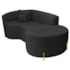Divã Recamier Curvo Sala de Estar Recepção Inglaterra 150cm Pés Metal Dourado Lado Direito Bouclé Preto