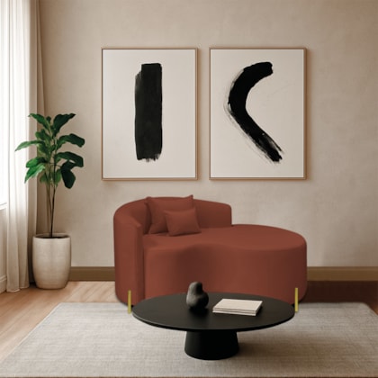 Divã Recamier Curvo Sala de Estar Recepção Inglaterra 150cm Pés Metal Dourado Lado Direito Bouclé Terracota