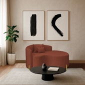 Divã Recamier Curvo Sala de Estar Recepção Inglaterra 150cm Pés Metal Dourado Lado Direito Bouclé Terracota