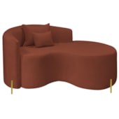 Divã Recamier Curvo Sala de Estar Recepção Inglaterra 150cm Pés Metal Dourado Lado Direito Bouclé Terracota