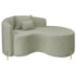 Divã Recamier Curvo Sala de Estar Recepção Inglaterra 150cm Pés Metal Dourado Lado Direito Bouclé Verde Oliva