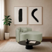 Divã Recamier Curvo Sala de Estar Recepção Inglaterra 150cm Pés Metal Dourado Lado Direito Bouclé Verde Oliva