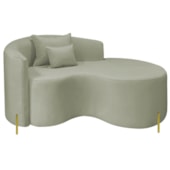 Divã Recamier Curvo Sala de Estar Recepção Inglaterra 150cm Pés Metal Dourado Lado Direito Bouclé Verde Oliva