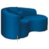 Divã Recamier Curvo Sala de Estar Recepção Inglaterra 150cm Pés Metal Dourado Lado Direito Linho Azul Royal