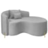 Divã Recamier Curvo Sala de Estar Recepção Inglaterra 150cm Pés Metal Dourado Lado Direito Linho Cinza Claro