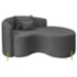 Divã Recamier Curvo Sala de Estar Recepção Inglaterra 150cm Pés Metal Dourado Lado Direito Linho Cinza Escuro
