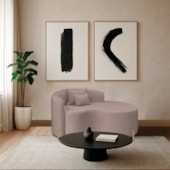 Divã Recamier Curvo Sala de Estar Recepção Inglaterra 150cm Pés Metal Dourado Lado Direito Linho Rosê
