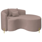 Divã Recamier Curvo Sala de Estar Recepção Inglaterra 150cm Pés Metal Dourado Lado Direito Linho Rosê