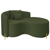 Divã Recamier Curvo Sala de Estar Recepção Inglaterra 150cm Pés Metal Dourado Lado Direito Linho Verde