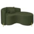 Divã Recamier Curvo Sala de Estar Recepção Inglaterra 150cm Pés Metal Dourado Lado Direito Linho Verde
