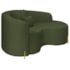 Divã Recamier Curvo Sala de Estar Recepção Inglaterra 150cm Pés Metal Dourado Lado Direito Linho Verde