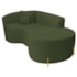 Divã Recamier Curvo Sala de Estar Recepção Inglaterra 150cm Pés Metal Dourado Lado Direito Linho Verde