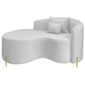 Divã Recamier Curvo Sala de Estar Recepção Inglaterra 150cm Pés Metal Dourado Lado Esquerdo Bouclé Branco