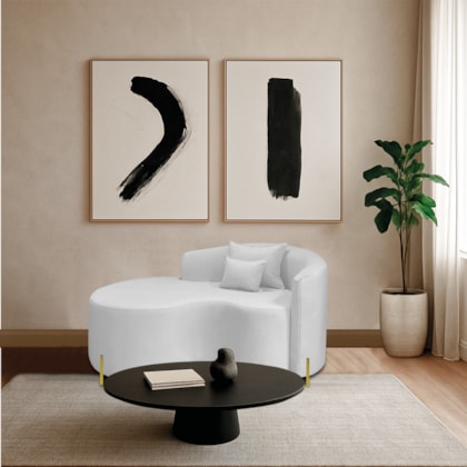 Divã Recamier Curvo Sala de Estar Recepção Inglaterra 150cm Pés Metal Dourado Lado Esquerdo Bouclé Branco