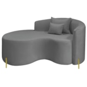 Divã Recamier Curvo Sala de Estar Recepção Inglaterra 150cm Pés Metal Dourado Lado Esquerdo Bouclé Cinza