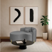 Divã Recamier Curvo Sala de Estar Recepção Inglaterra 150cm Pés Metal Dourado Lado Esquerdo Bouclé Cinza