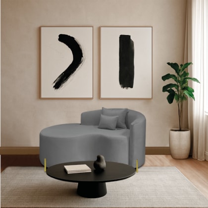 Divã Recamier Curvo Sala de Estar Recepção Inglaterra 150cm Pés Metal Dourado Lado Esquerdo Bouclé Cinza