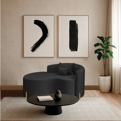 Divã Recamier Curvo Sala de Estar Recepção Inglaterra 150cm Pés Metal Dourado Lado Esquerdo Bouclé Preto