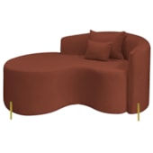Divã Recamier Curvo Sala de Estar Recepção Inglaterra 150cm Pés Metal Dourado Lado Esquerdo Bouclé Terracota