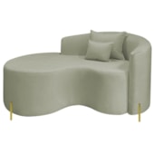 Divã Recamier Curvo Sala de Estar Recepção Inglaterra 150cm Pés Metal Dourado Lado Esquerdo Bouclé Verde Oliva