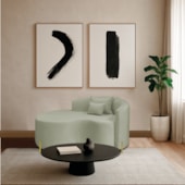 Divã Recamier Curvo Sala de Estar Recepção Inglaterra 150cm Pés Metal Dourado Lado Esquerdo Bouclé Verde Oliva