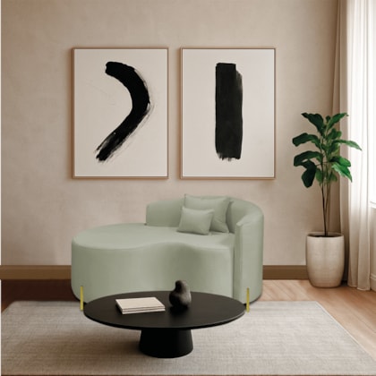 Divã Recamier Curvo Sala de Estar Recepção Inglaterra 150cm Pés Metal Dourado Lado Esquerdo Bouclé Verde Oliva