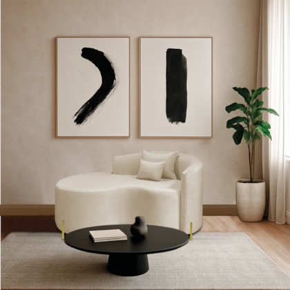 Divã Recamier Curvo Sala de Estar Recepção Inglaterra 150cm Pés Metal Dourado Lado Esquerdo Linho Bege