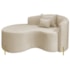Divã Recamier Curvo Sala de Estar Recepção Inglaterra 150cm Pés Metal Dourado Lado Esquerdo Linho Bege