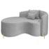 Divã Recamier Curvo Sala de Estar Recepção Inglaterra 150cm Pés Metal Dourado Lado Esquerdo Linho Cinza Claro