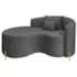 Divã Recamier Curvo Sala de Estar Recepção Inglaterra 150cm Pés Metal Dourado Lado Esquerdo Linho Cinza Escuro