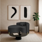 Divã Recamier Curvo Sala de Estar Recepção Inglaterra 150cm Pés Metal Dourado Lado Esquerdo Linho Preto