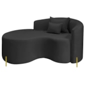 Divã Recamier Curvo Sala de Estar Recepção Inglaterra 150cm Pés Metal Dourado Lado Esquerdo Linho Preto