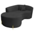 Divã Recamier Curvo Sala de Estar Recepção Inglaterra 150cm Pés Metal Dourado Lado Esquerdo Linho Preto
