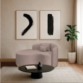 Divã Recamier Curvo Sala de Estar Recepção Inglaterra 150cm Pés Metal Dourado Lado Esquerdo Linho Rosê