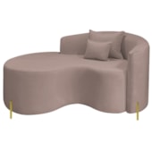 Divã Recamier Curvo Sala de Estar Recepção Inglaterra 150cm Pés Metal Dourado Lado Esquerdo Linho Rosê